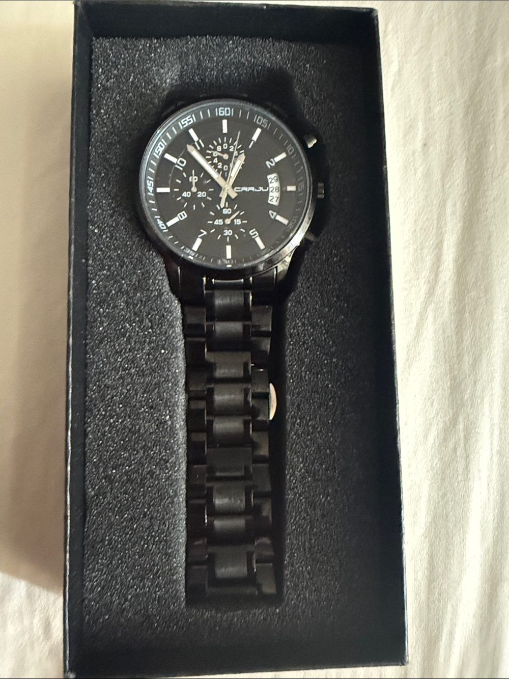 CRRJU CJ2214 Black Stainless Steel Watch Date Chronograph Wristwatch